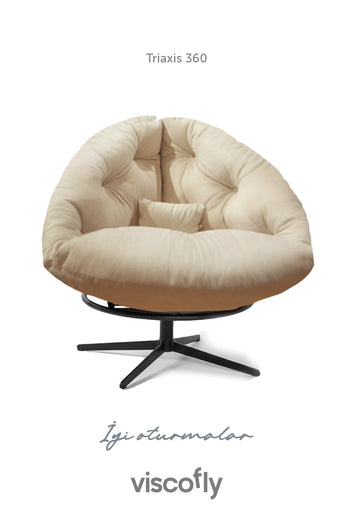 Viscofly Triaxis 360° Döner Berjer –tekli Koltuk - 92×78×92 cm, Metal Ayak, Silinebilir Kumaş