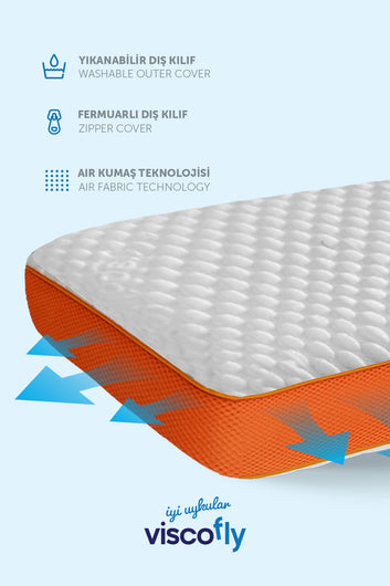 Viscofly PowerForm Sert Visco (Memory Foam) Yastık – 60x40x12, Air Mesh bordür, Ergonomik Uyum
