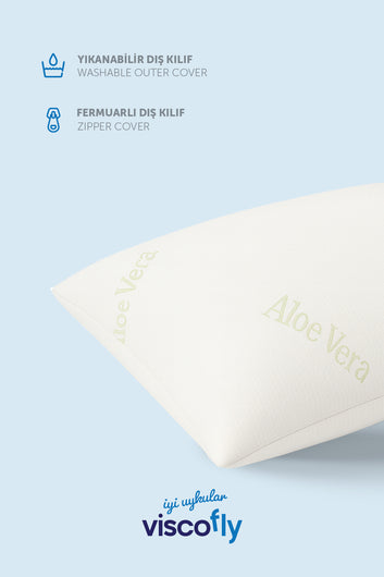 Viscofly Aloe Vera Kumaşlı Fermuarlı Yastık 50x70x13 cm – 700 Gr Boncuk Silikon Dolgulu, Makinede Yıkanabilir