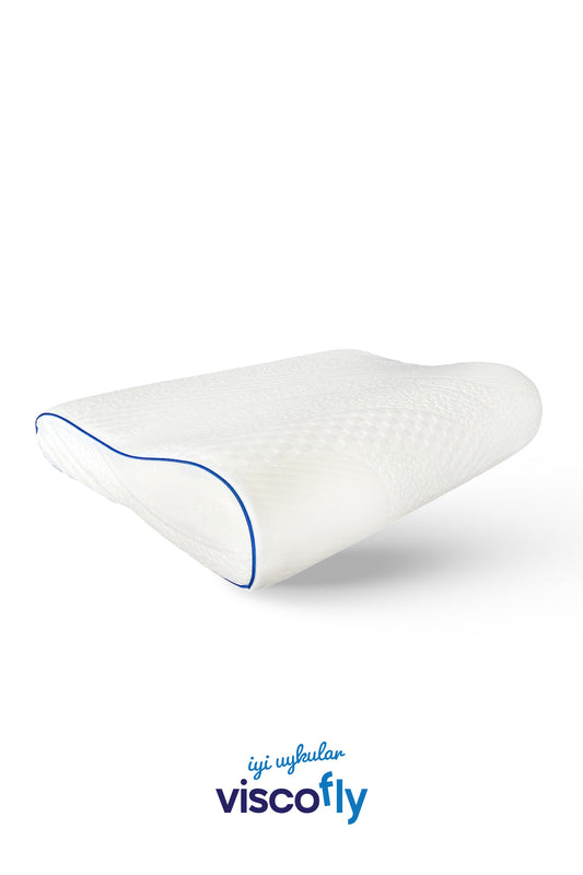 Visco Boyun Destekli Yastık 60x40x12 cm – Orta Sertlik, Fermuarlı Örme Kılıf, %100 Visco