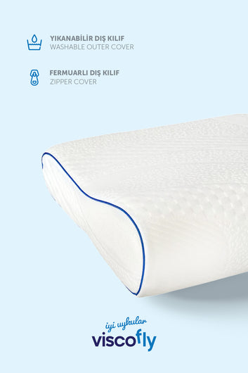 Visco Boyun Destekli Yastık 60x40x12 cm – Orta Sertlik, Fermuarlı Örme Kılıf, %100 Visco