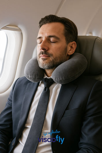 Visco Fly - Visco Seyahat Yastığı- Boyun Yastığı - 30*30*10 cm-% 100 Visco Dolgu-Kadife - Gri