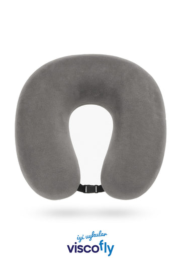Visco Fly - Visco Seyahat Yastığı- Boyun Yastığı - 30*30*10 cm-% 100 Visco Dolgu-Kadife - Gri