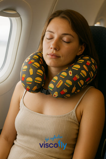 Visco Fly - Visco Seyahat Yastığı- Boyun Yastığı - 30*30*10 cm-% 100 Visco Dolgu-Kadife - Hamburger Desen