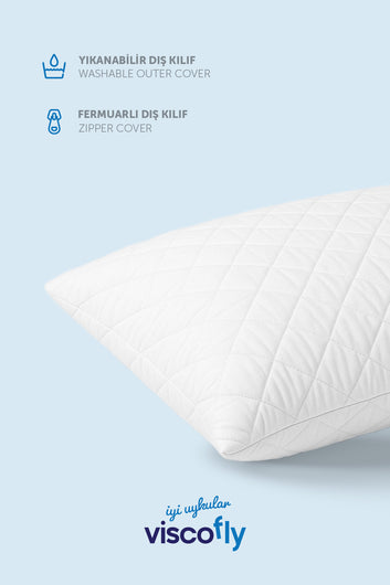 Viscofly Kapitoneli Mikro Kumaşlı Fermuarlı Yastık 50x70x13 cm – 700 Gr Boncuk Silikon, Makinede Yıkanabilir