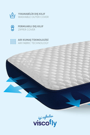 Viscofly BalanceForm Air Orta Sert Visco Yastık – 60×40×12 cm, Air Mesh Yan Bordür, Fermuarlı Kılıf