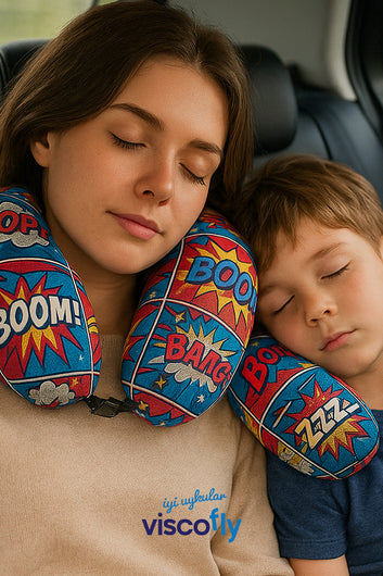 Visco Fly - Visco Seyahat Yastığı- Boyun Yastığı - 30*30*10 cm-% 100 Visco Dolgu-Kadife - Karikatür Desen