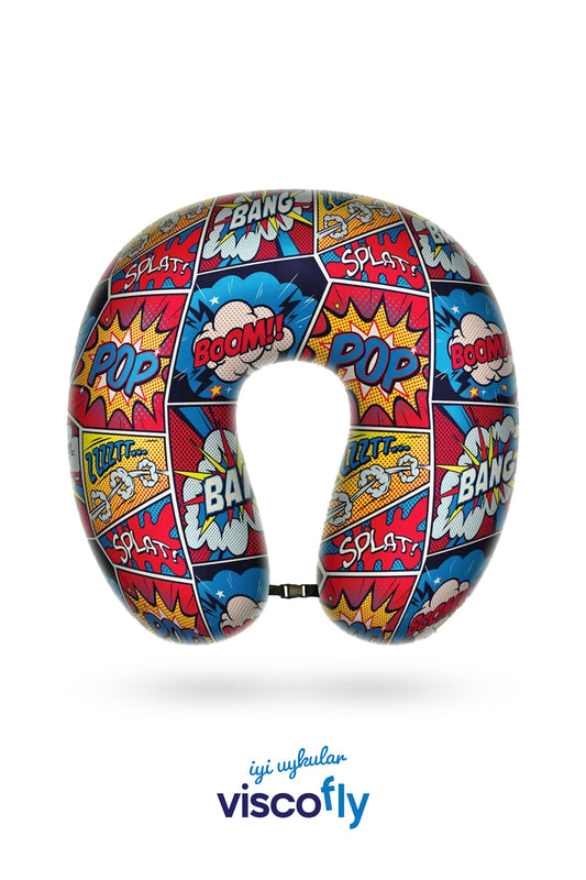 Visco Fly - Visco Seyahat Yastığı- Boyun Yastığı - 30*30*10 cm-% 100 Visco Dolgu-Kadife - Karikatür Desen