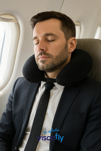 Visco Fly - Visco Seyahat Yastığı- Boyun Yastığı - 30*30*10 cm-% 100 Visco Dolgu-Kadife - Siyah