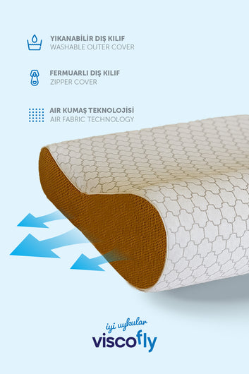 Boyun Destekli Ortopedik Visco Yastık 60x40x12 cm – Ice System Soğuk Kumaş, Air Mesh, Fermuarlı